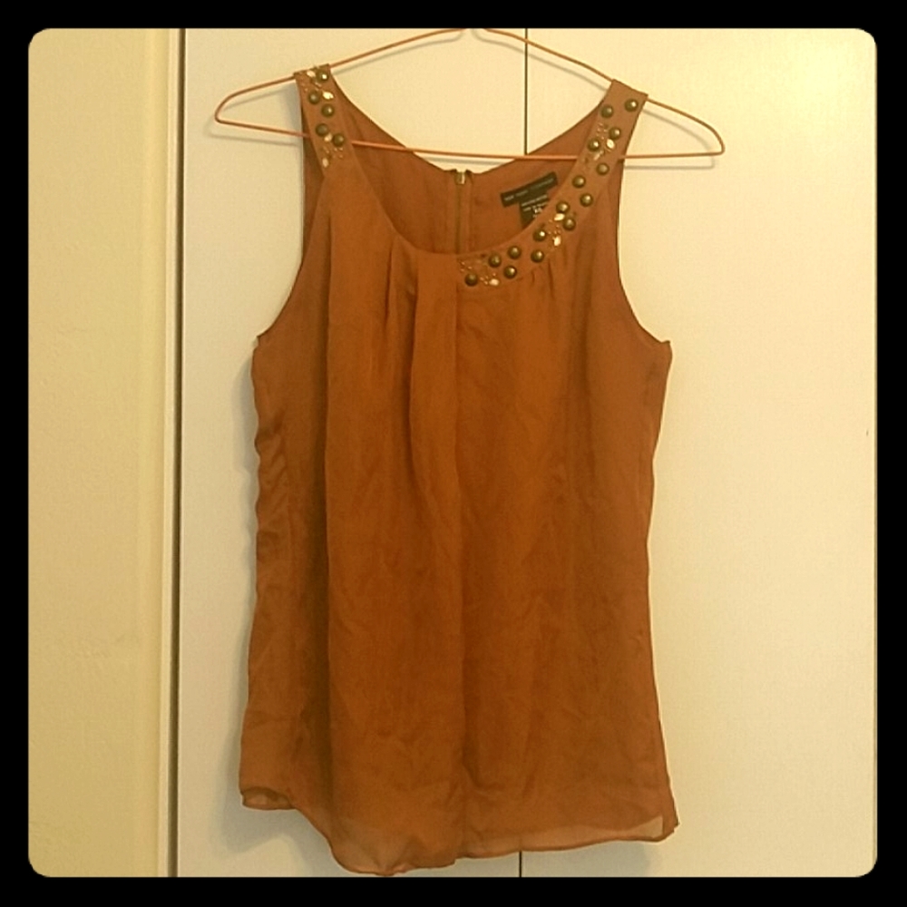 New York & Company Orange Blouse w/Bronze Accent